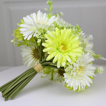 12 Pieces Artificial Daisy Flowers Wildflowers Bouquet for Table Vase Decor, Lifelike Fake Silk Spring Flowers, Perfectly Mimics Real Daisy and Spring Blooms (Green & White)