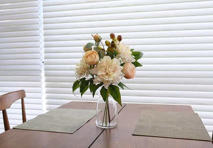 2Pcs Artificial Flower Bouquets Decoration, Faux Floral Arrangement Table Centerpiece Home Farmhouse Indoor Decor, Wedding Bride Bouquet, Mixed Fake Flower Picks for Vase/Pot (Cream/Blush/Green)
