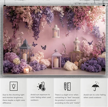 YongFoto Elegant Flower Wall Backdrop 8x6.5ft Floral Butterfly Candle Photography Background Baby Bridal Shower Wedding Girl Birthday Party Banner Room Decor Portrait Photoshoot Wallpaper Photo Booth
