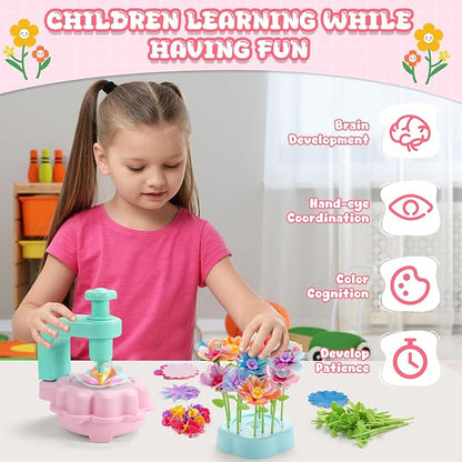 DIY Flower Bouquets Toys for Girls, Arts & Crafts Birthday Gift for Kids Ages 4-9, Handmade Creative Flower Market Kit for 4-6-8+Year Old Girl, Educational Activity Preschool Family Day Creative Gifts