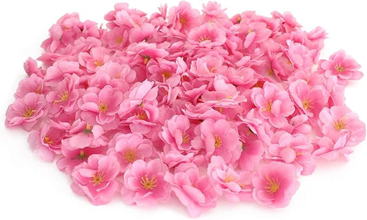 Artificial Silk Cherry Blossom Flower Heads, Fake Fabric Sakura Floral Head Decor for Bridal Hair Clips Headbands Dress DIY Accessories Wedding Party Supply Table Decorative (100pcs Pink)