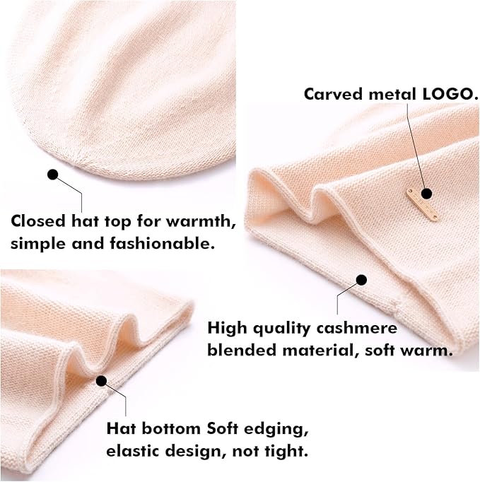 QUEENFUR Knit Slouchy Beanie Hats for Women Cashmere Ski Cap Knitted Wool Soft Warm Winter Hat