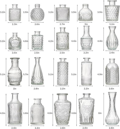 Glass Bud Vase Set of 30 - Small Vases for Flowers in Bulk - Assorted Vintage Crystal Vases for Flowers, Table Centerpieces (Clear, 30 Pcs)