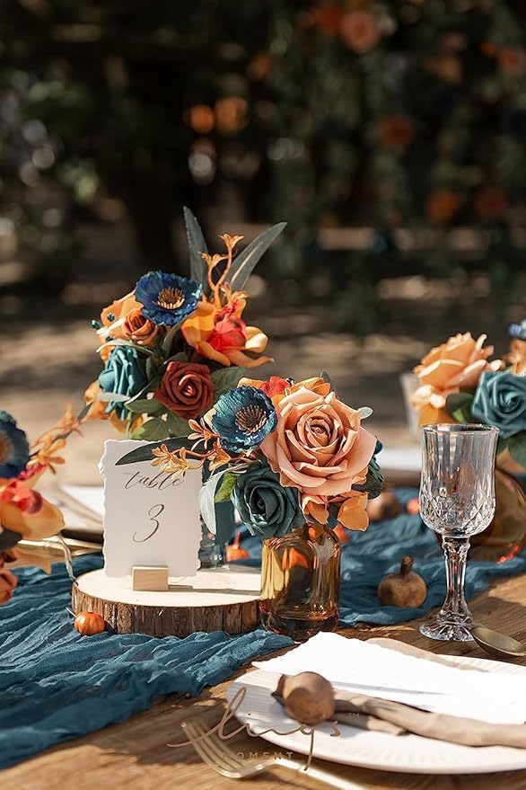 Ling’s Moment Artificial Flowers 25Pcs Peacock Green Roses Decor w/Stems,3" Real Touch DIY Foam Floral for Wedding Bouquet/Centerpieces, Outdoors Party Backdrop, Room/Table, and Garden/Pot Decorations