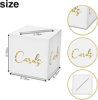 AWSICE Classic Elegant Card Box – 1 Set Hot Stamping Card Receiving Box for Gift Envelope Money – Wedding Bridal Baby Shower Birthday Graduation Party Supplies Decorations (8"*8"*8", Gold)-A05