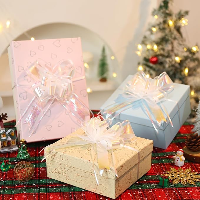 24PCS Crisp White Pull Bows for Gift Wrapping, 6" Large Pre-Tied Decorative Bows for Christmas, Wedding, Birthday, Party Decors, Reusable Instant Floral Decors for Gifts, Bouquets, Baskets