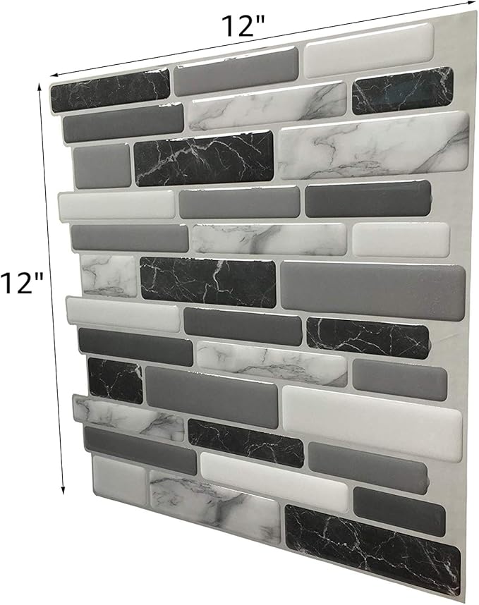 Art3d 12"x12" Peel and Stick Backsplash Tile for Kitchen, Marble Grey (6-Sheet)