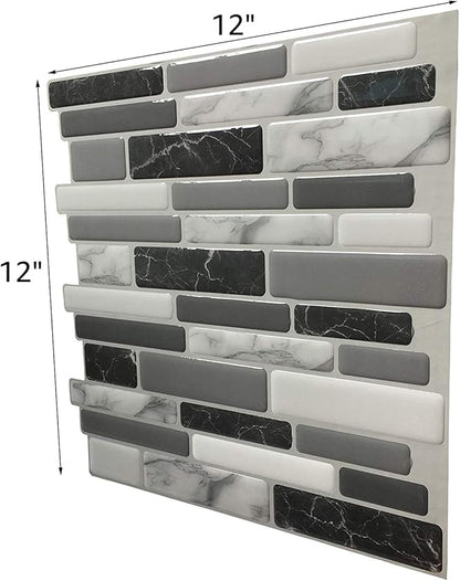 Art3d 12"x12" Peel and Stick Backsplash Tile for Kitchen, Marble Grey (6-Sheet)
