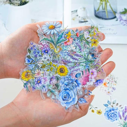 100 Pcs Natural Flower Stickers for Scrapbooking Junk Journal Notebook Planner Card Making Collage Envelope Water Bottle Phone Case Craft, Rose, Daisy, Lavender, Sunflower, Wildflower Stickers