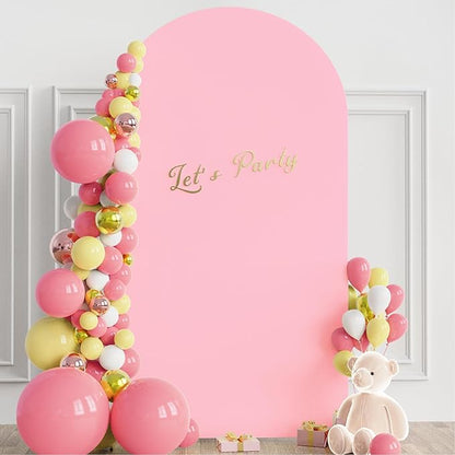 Wokceer 7.2FT Wedding Arch Backdrop Cover Spandex Fitted Pink Arch Covers Round Top Chiara Arches Backdrop Cover for Wedding Birthday Party Baby Shower Ceremony Banquet Decoration