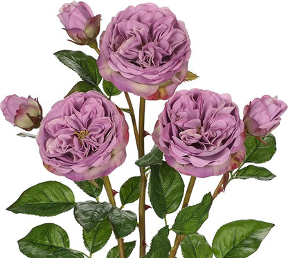 Real Touch Artificial Roses (Set of 3) – 23.6" Long Stem Purple Garden Roses – Lifelike Faux Silk Flowers for Wedding Bouquets, Home Décor, Centerpieces & Floral Arrangements