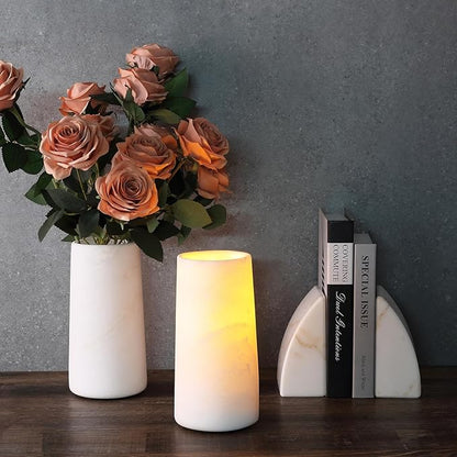 White Marble Vase for Flowers, 8.66" Minimalist Modern Frosted Flower Vase for Home Decor, Decorative Vases for Centerpieces, Living Room, Dining Table, Office, Boho Farmhouse Decor