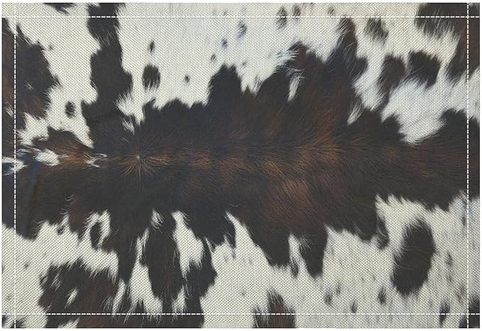 Cow Print Placemats Set of 4 Brown Cowhide Print Western Style Art Printed Dining Table Mats for Restaurant Home Kitchen Holiday Decor 12x18in