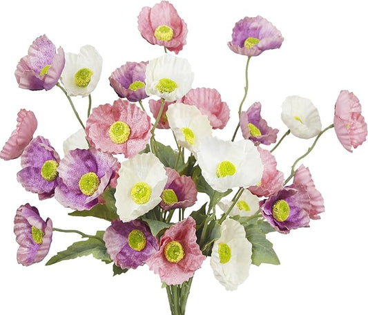 6 Pcs Poppies Flowers Artificial Poppy Silk Flowers with Stem Faux Poppies Artificial Flower Bulk Fake Flowers Bouquet for Wedding Home Party Table Centerpiece Arrangement Cemetery Indoor Decor