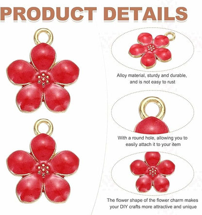 MECCANIXITY Enamel Charm Cherry Blossom Alloy Cute Small Flower Charm Gold Plated Pendant for Jewelry Making