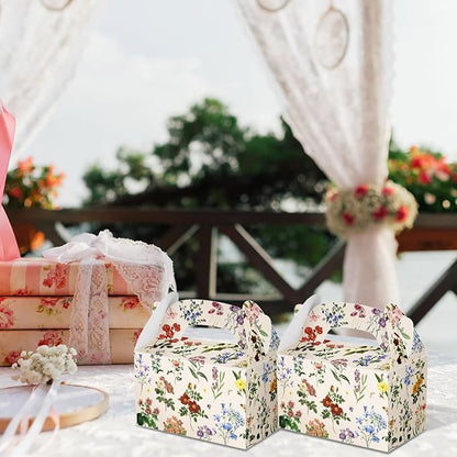 Dunzoom 24 Pack Multicolor Wildflower Paper Gift Boxes Party Favor Gift Gable Boxes with Chinoiserie Floral Printed Candy Treat Box for Wedding Birthday Tea Bridal Shower Party