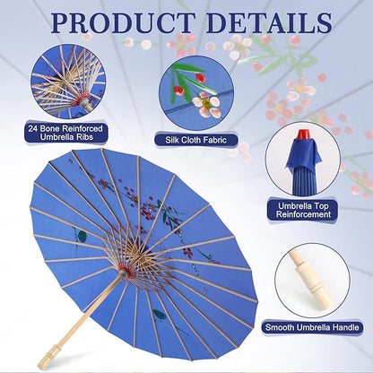 33" Dark Blue Flower Silk Cloth Decoration Handmade Parasol Umbrella Chinese Japanese Asian DIY Art Dance Classical Umbrella for Wedding Parties Photography Costumes Cosplay (Dark Blue)