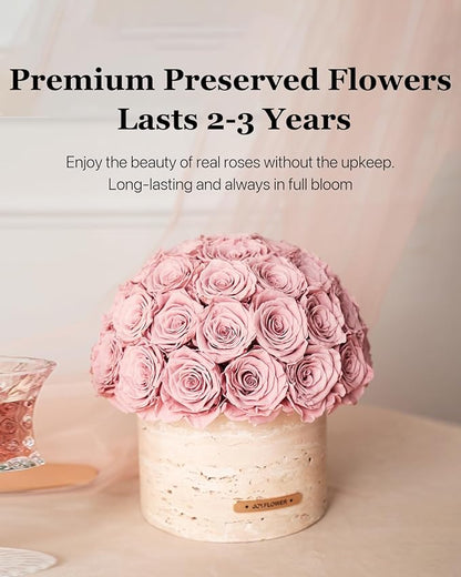 JoyFlower Preserved Flowers Vase, Yellow Cave Stone Flower Vases for Centerpieces, Eternal Flower Decorations for Party Home Living Room Bedroom Coffee Table, Decorative Flower Vase Unique House Decor