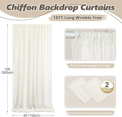 10ft x 10ft Beige Backdrop Curtains, Wrinkle-Free Sheer Chiffon Fabric Photo Backdrop Drapes for Wedding Arch Party Ceremony Stage Photography Decorations