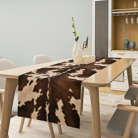 Cow Print Table Runner, Brown Cowhide Western Style Runner Country Farmhouse Cottage Patten Decoration for Home Kitchen Dining,13x60 Inch