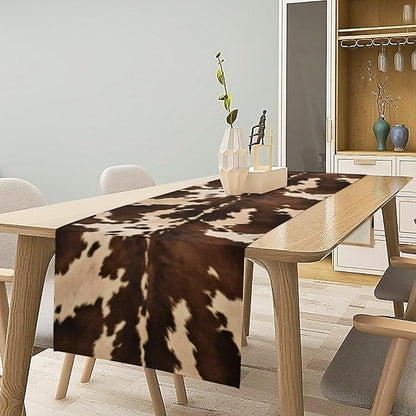 Cow Print Table Runner, Brown Cowhide Western Style Runner Country Farmhouse Cottage Patten Decoration for Home Kitchen Dining,13x120 Inch