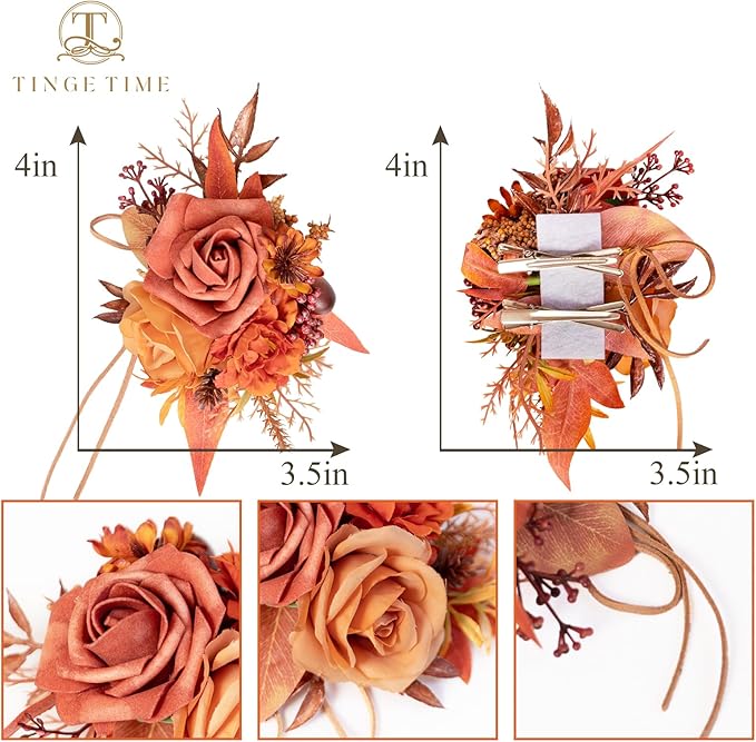 TINGE TIME Artificial Shoulder Corsages Flowers, Set of 2, Mother of The Bride Floral Corsage for Wedding Ceremony Anniversary Formal Dinner Party (Maple Red)