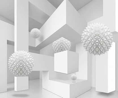 3D Wallpaper Abstract Tunnel Space Stereo Wall Mural Metal Ball Tapiz para Pared for Bedroom Living Room TV Background Wall Studio（Not Peel and Stick）