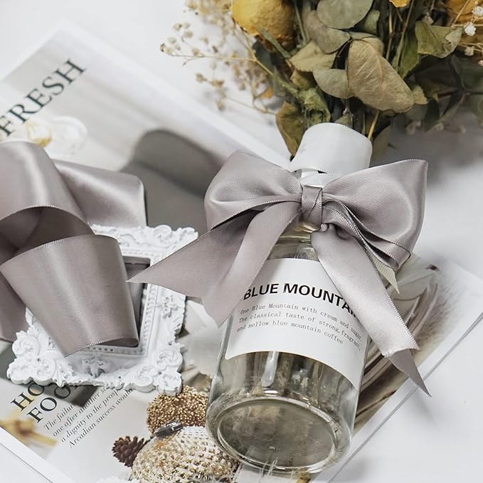 Double Face Silver Satin Ribbon 2 inch X 25 Yards Polyester Silver Ribbon for Gift Wrapping Very Suitable for Weddings Party Invitation Decorations and More