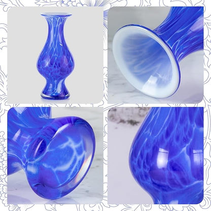 KAMMAK Colored Glass Vase, Beautiful Hand Blown Decorative Vase, Modern Art Vase for Flower Mantle Dining Table Centerpiece, Entryway Living Room Wedding Decoration, HR006