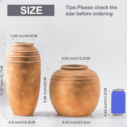 Large Ceramic Flower Vase, 12.87 inch Terracotta Vase, Rustic Farmhouse Vintage Vases for Home Decor, Living Room Shelf Decor, Enterway, Table Decoration