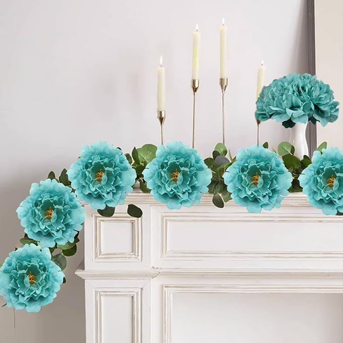 20pcs 5" Artificial Flower Peonies, Silk Peonies with 6" Stems, Flowers Suitable for Wedding Bouquets, Home Party Decoration (Emerald Green)