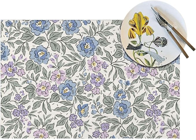 Placemats Set of 4 PVC Woven Place Mats Heat Resistant Easy to Clean for Indoor Outdoor Party Kitchen Dining Table Decoration 12"x18",Floral Pattern