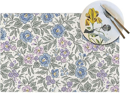 Placemats Set of 4 PVC Woven Place Mats Heat Resistant Easy to Clean for Indoor Outdoor Party Kitchen Dining Table Decoration 12"x18",Floral Pattern