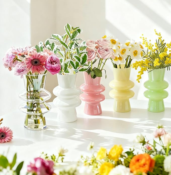 JSPYFITS Modern Glass Vases, 7.87" Tall Four-Layer Glass Vase Bubble Flowers Vases Decorative for Home Décor, Decorative Milky Yellow Glasses Table Vase for Wedding Housewarming Gift