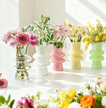 JSPYFITS Modern Glass Vases, 7.87" Tall Four-Layer Glass Vase Bubble Flowers Vases Decorative for Home Décor, Decorative Milky Yellow Glasses Table Vase for Wedding Housewarming Gift