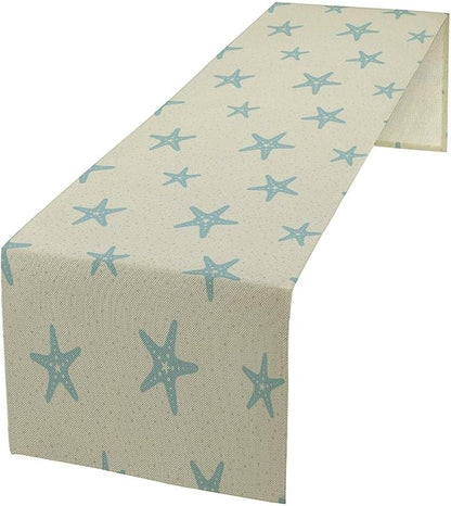 Sea Turtle Table Runner Marine Life Starfish Nautical Blue Green Ocean Theme Kitchen Table Decorations for Indoor Outdoor Home Party Decorations 13 * 60 Inch