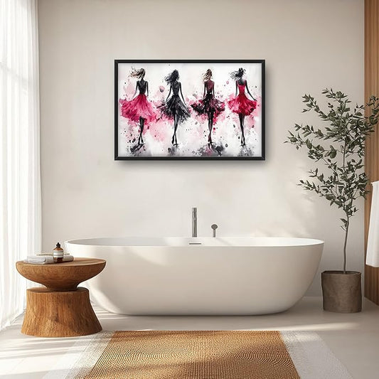 Fashion Woman Large Wall Art Watercolor Girl Pictures Wall Decor Pink Canvas Female Print Painting Modern Artwork Home Decoration for Living Room Bathroom Bedroom Office Framed 36"x24"