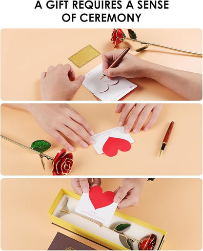 Gold Dipped Rose - Hand-Dipped Real 24K Gold Rose - Genuine One of a Kind - Eternal Romantic Present for Her - Perfect for Valentines, Mother's Day, Anniversary, Birthday (Red)