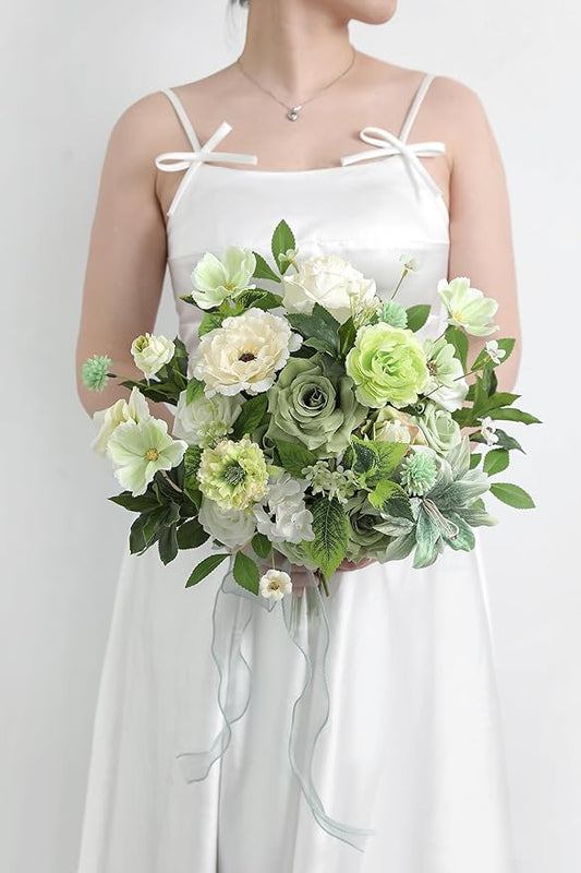 Artificial Flowers Roses Fake Flowers with Stems Green Artificial Flowers for DIY Bridal Bouquets Faux Flowers Centerpieces for Table Home Decor