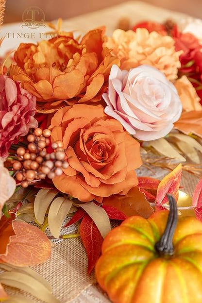 TINGE TIME Maple Red Flower Garlands, 2 PCS Artificial Eucalyptus Arch Flowers, Handcraft Artificial Rose Garlands for Arch Wedding Sweetheart Table Ceremony Backdrop Fall Decorations for Home