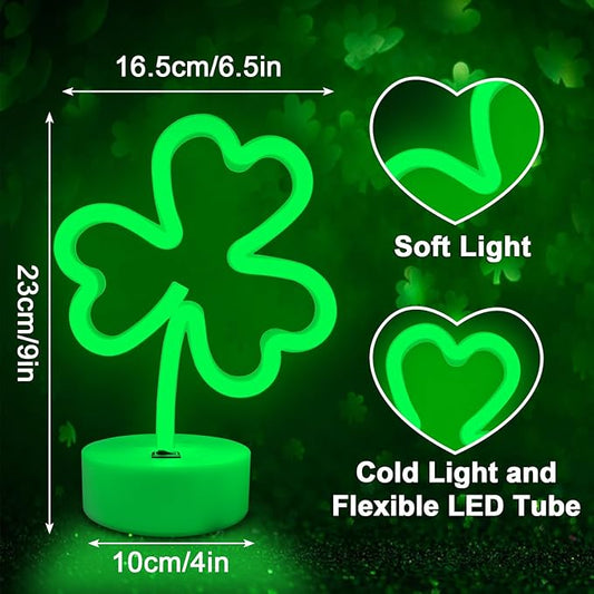 BRIGHTDECK 2 Pack Clover Neon Signs, LED Lights Battery Operated or USB Powered Decoration Lamp, Neon Lights Decor for St. Patrick's Day Gifts, Wedding, Party, Room Decor(Clover)