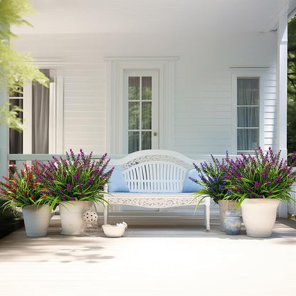 Artificial Flowers for Outdoor Plants 24 Bundles Fake Lavender Plastic Faux Monkey Grass for Verandah Window Garden Office Patio Front Porch UV Resistant for Planter(Fuchsia)