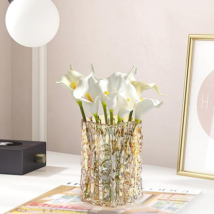 Aoderun Glass Vase Crystal Vase Heavy Duty Large Flower Vase for Dining Table Kitchen Office Home Shelf Wedding Living Room Centerpieces(Amber)