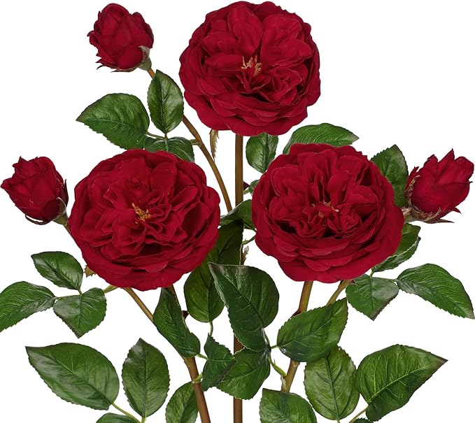 Real Touch Artificial Roses (Set of 3) – 23.6" Long Stem Red Garden Roses – Lifelike Faux Silk Flowers for Wedding Bouquets, Home Décor, Centerpieces & Floral Arrangements
