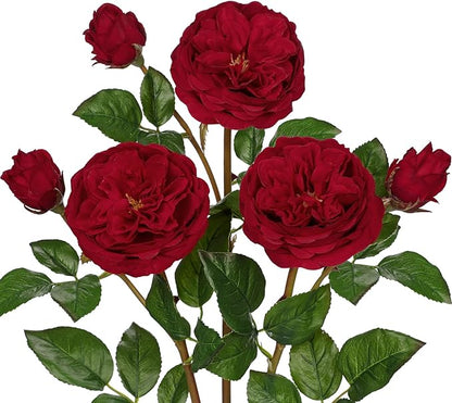 Real Touch Artificial Roses (Set of 3) – 23.6" Long Stem Red Garden Roses – Lifelike Faux Silk Flowers for Wedding Bouquets, Home Décor, Centerpieces & Floral Arrangements