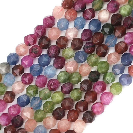 Faceted Natural Tourmaline Agate Stone Round Beads 8mm 36cm/Strand for Jewelry Making