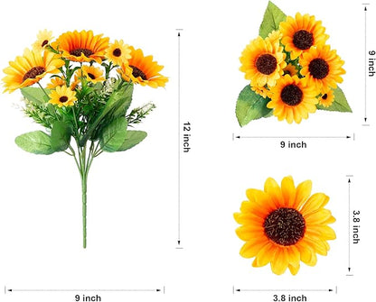 Sunflowers Artificial Flowers, 10 Bunches Fake Sunflower Artificial Flowers for Outdoors Spring Summer Decoration Look Real UV Resistant Fake Flowers for Home Porch Garden Wedding Party Office Indoor