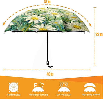 Small Compact Travel Automatic Folding Umbrella for Women, Portable Lightweight, Rain, Wind, UV Sun Shade