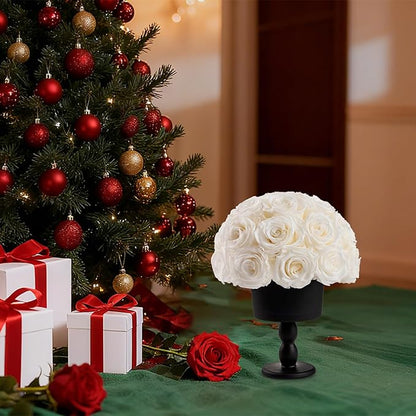 Eternal Rose Dome with Vintage Pedestal, 23 Forever Preserved Roses Arrangement for Home Decoration, Ideal Gift for Christmas,Valentine's Day, Mother's Day, Birthdays-White