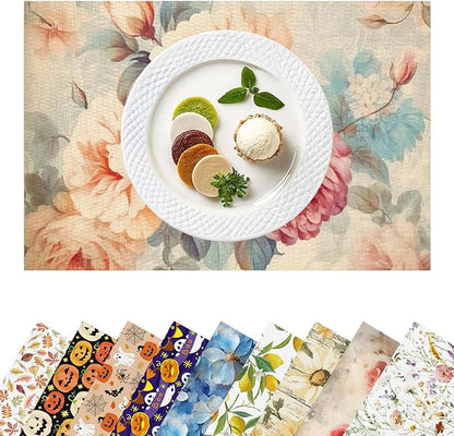 Placemats Set of 4 Waterproof Oilproof Table Mats Vintage Rose Pattern Washable Wipeable Heat Resistant Easy to Clean for Indoor Outdoor Party Kitchen Dining Table Decoration 12 * 18in